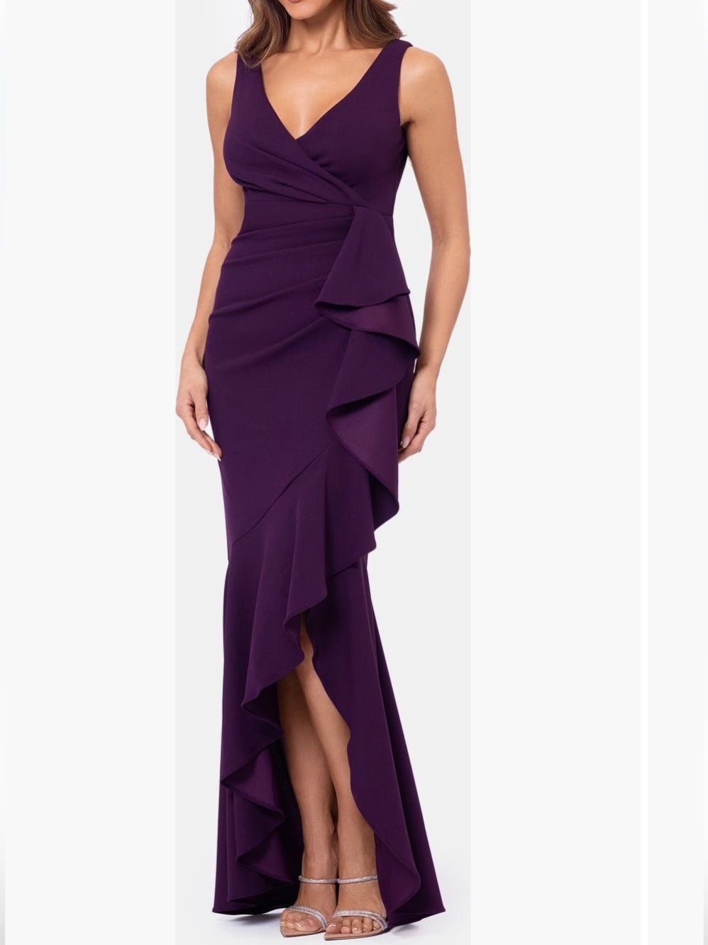 Betsy & Adam Candace High Low Sleeveless Gown Mulberry size 6 petite NWT